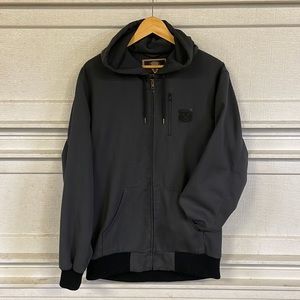 Gray hooded work jacket with fleece liner by Coalatree MFG